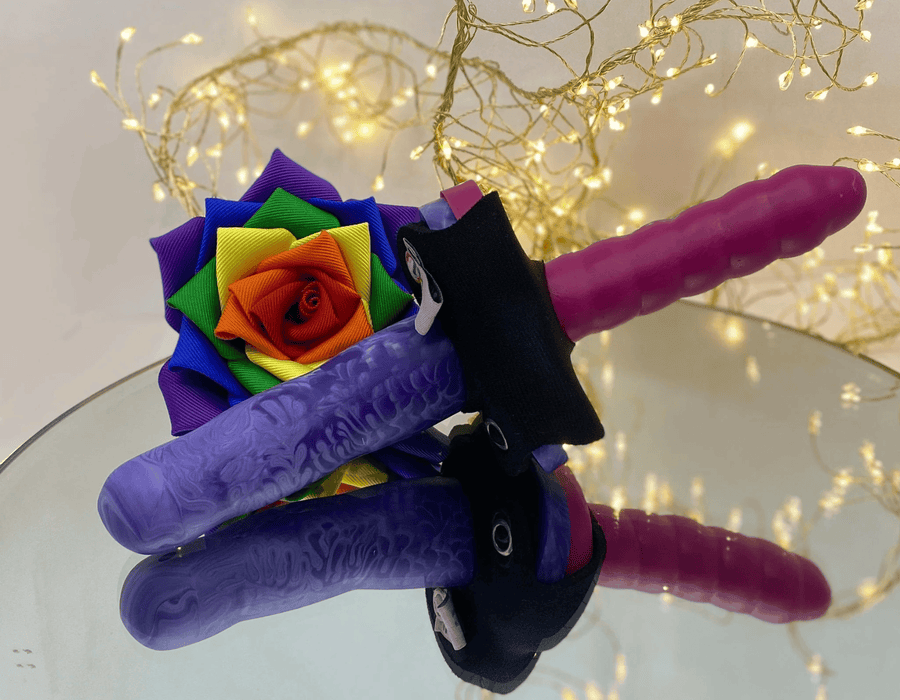 Double-ended dildo created by connecting 2 silicone dildos with a double-dildo connector - unique design at Sh! Women's Store