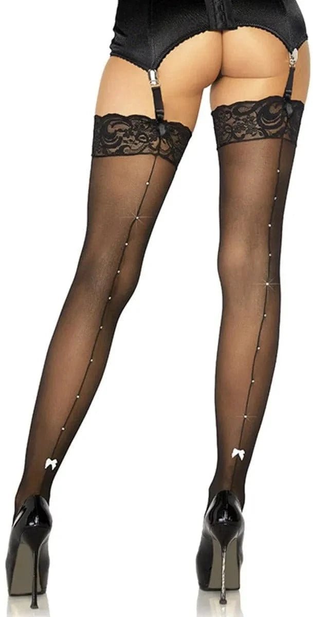 Lace Top Stockings with Rhinestone Backseam DISCONTINUED - Sh! Women's Store