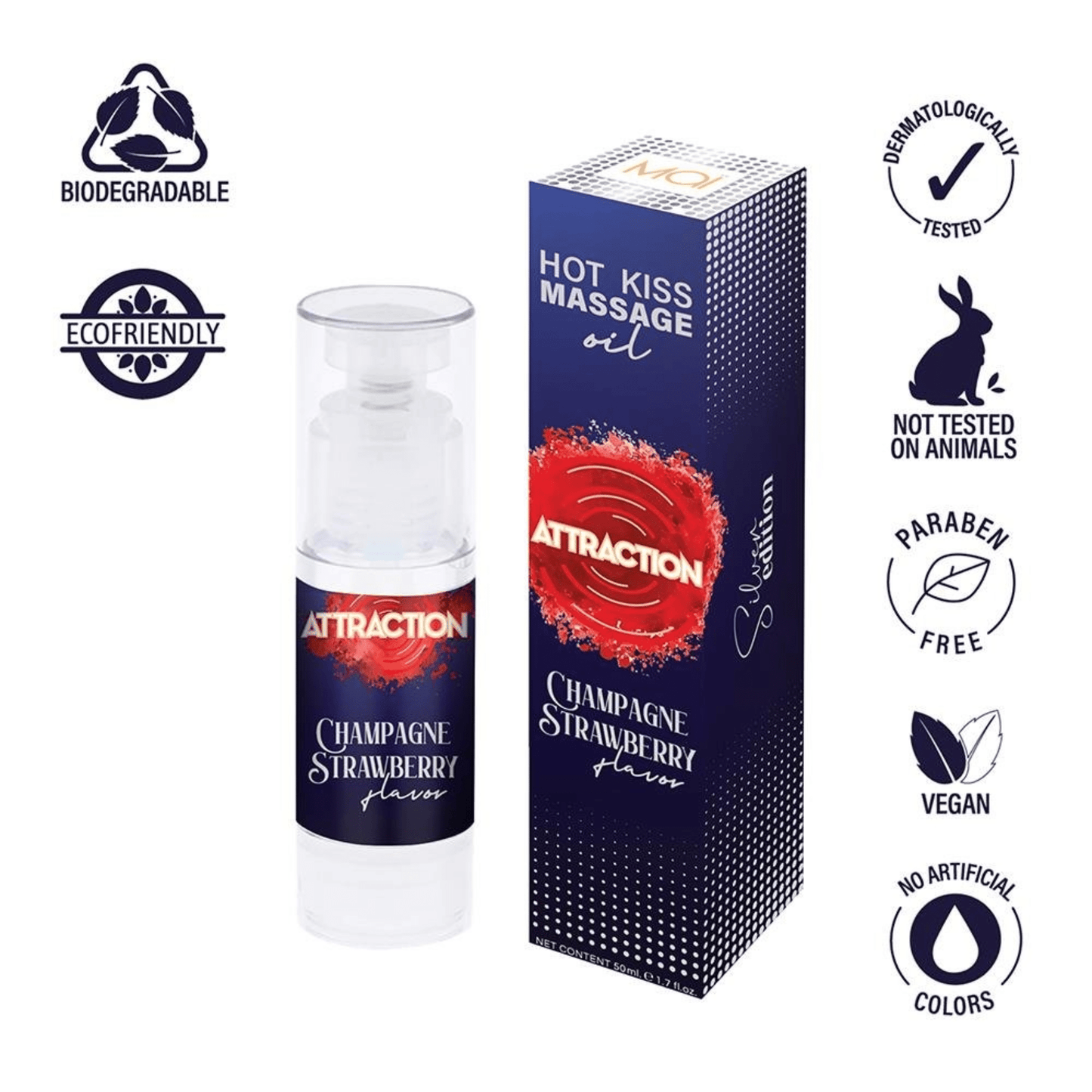 Sh! Women's Store Massage Mai Attraction Hot Kiss Massage Oil: Champagne & Strawberry 50ml