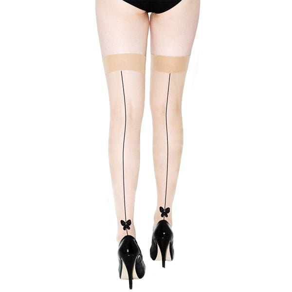 Nude Seamed Stockings With Bow - Sh! Women's Store