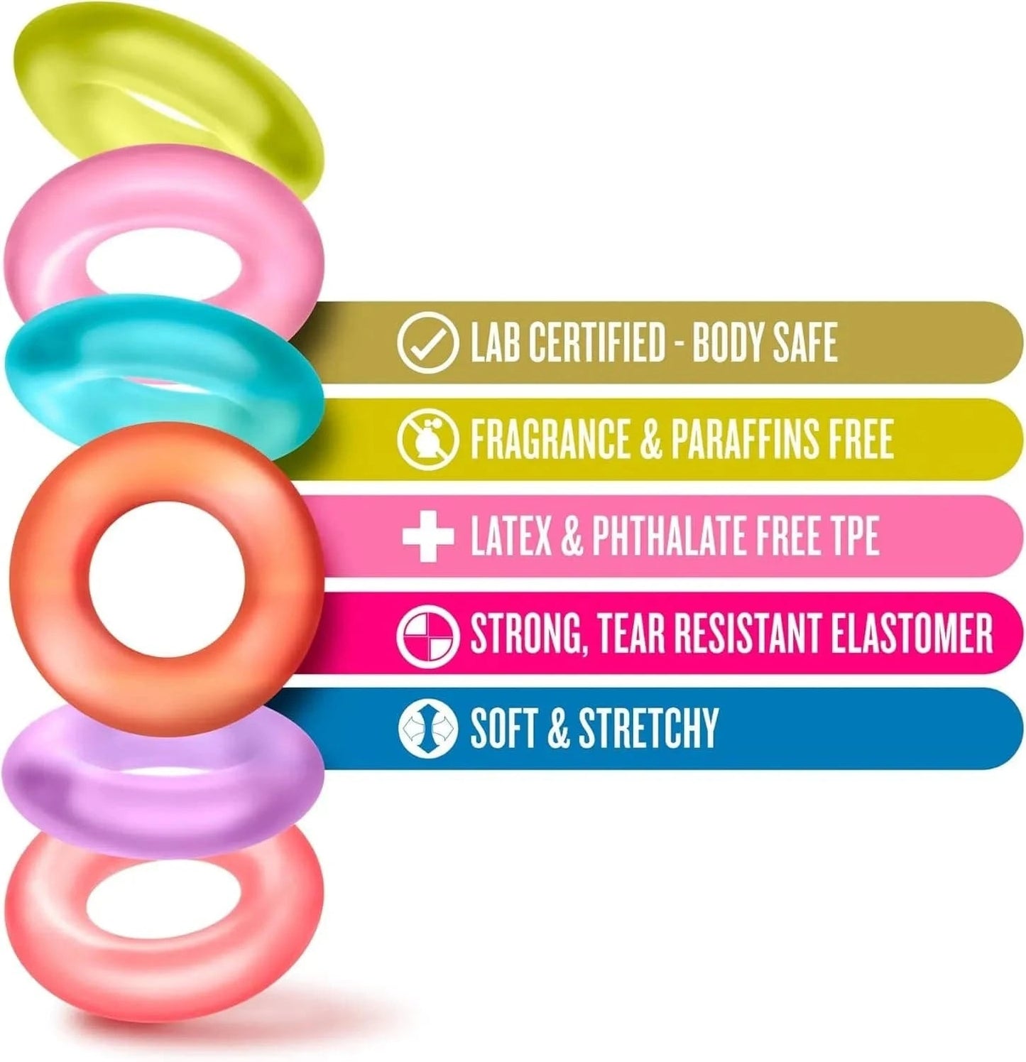 Rainbow Cock Ring 6 - Pack - Sh! Women's Store