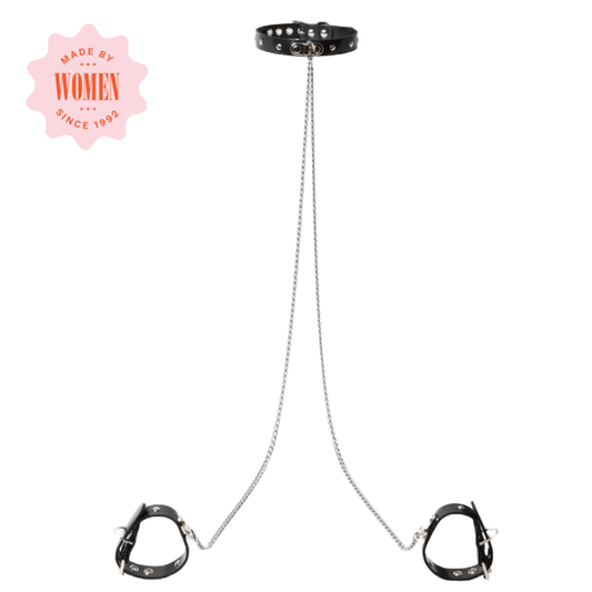 Sh! Women's Store Collars Leather Princess Bondage Collar Cuffs & Chain Set