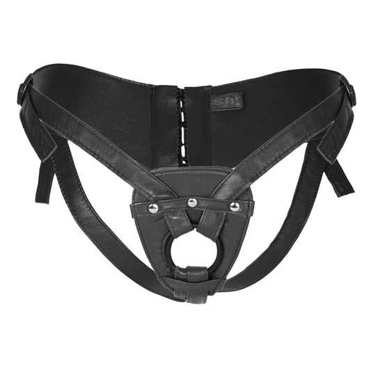 Sh! Women's Store Leather Strap-On Harness Black / Small/Medium (8-12) Corset Strap-On Harness