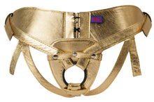 Sh! Women's Store Leather Strap-On Harness Gold / Small/Medium (8-12) Corset Strap-On Harness