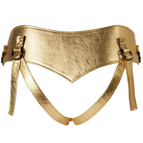 Sh! Women's Store Leather Strap-On Harness Gold / Small / Medium (8-12) Super StrapOn Dildo Harness