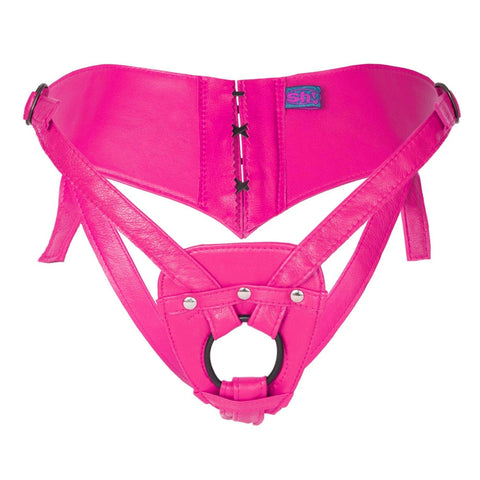 Sh! Women's Store Leather Strap-On Harness Pink / Small/Medium (8-12) Corset Strap-On Harness