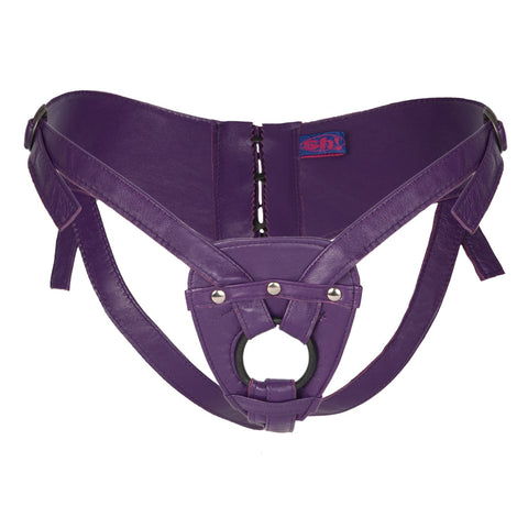 Sh! Women's Store Leather Strap-On Harness Purple / Small/Medium (8-12) Corset Strap-On Harness