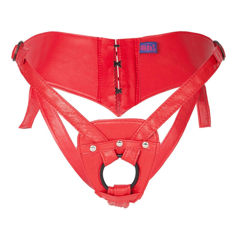 Sh! Women's Store Leather Strap-On Harness Red / Small/Medium (8-12) Corset Strap-On Harness