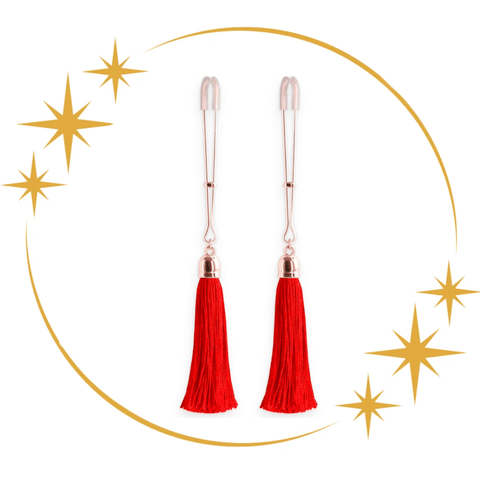 Sh! Women's Store Nipple Clamps Red & Gold Tassel Nipple Clamps