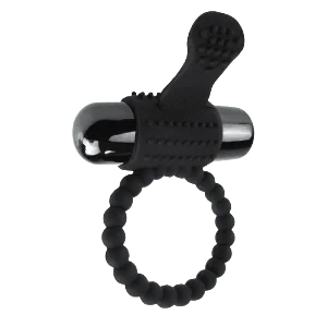 black silicone vibrating cock ring with silver bullet